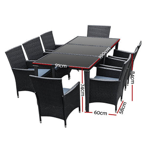 Large 9 Piece Outdoor Dining Set - Black