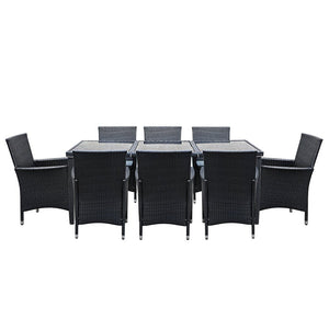 Large 9 Piece Outdoor Dining Set - Black