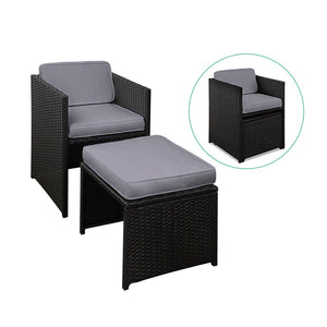 Large 9 Piece Wicker Outdoor Dining Set - Black & Grey