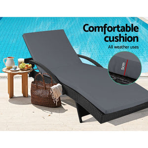 Outdoor Sun Lounge Chair Set With Black Cushions