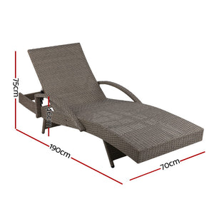 Grey Outdoor Sun Lounge Chair with Cushions - Set of 2
