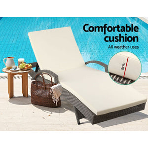 Grey Outdoor Sun Lounge Chair with Cushions - Set of 2