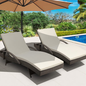 Grey Outdoor Sun Lounge Chair with Cushions - Set of 2