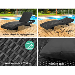 Black Outdoor Sun Lounge Setting / Day Bed