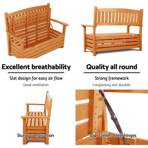 Outdoor Wooden Bench With Storage - 2 Seater