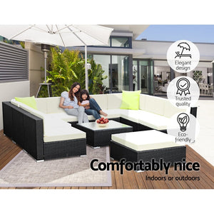Large 10 Piece Outdoor Sofa Set For Patio Deck