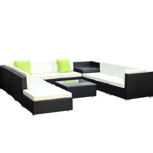 Large 11PCS Outdoor Sofa Set With Wicker Cushions