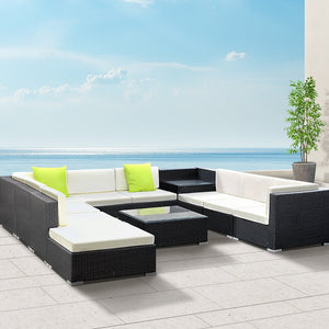 Large 11PCS Outdoor Sofa Set With Wicker Cushions