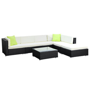 Family 7PCS Sofa Set With Wicker Cushions Included