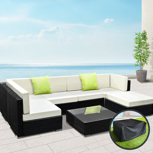 Family 7PCS Sofa Set With Wicker Cushions Included