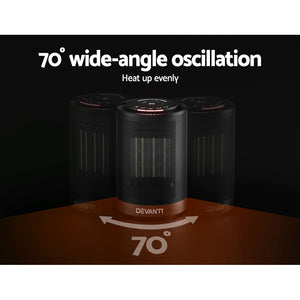 Devanti Electric Fan Heater | Portable Ceramic Standing Room Office Heaters - 1200W