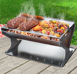 Portable Fire Pit / BBQ Grill - Stainless Steel
