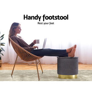 Ottoman Round Foot Stool Teddy Fabric Foot Rest Padded Seat Charcoal by Artiss