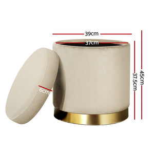 Classic Beige Round Velvet Ottoman / Foot Rest