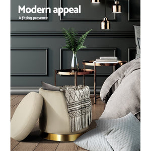 Classic Beige Round Velvet Ottoman / Foot Rest