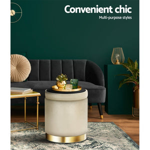 Classic Beige Round Velvet Ottoman / Foot Rest