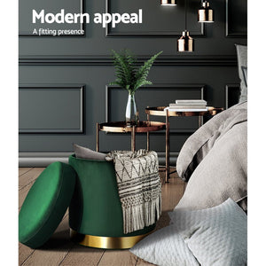 Classic Green Round Velvet Ottoman / Foot Rest
