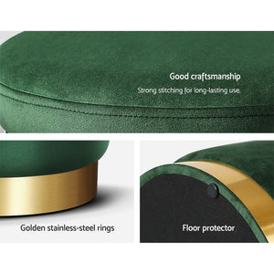 Classic Green Round Velvet Ottoman / Foot Rest