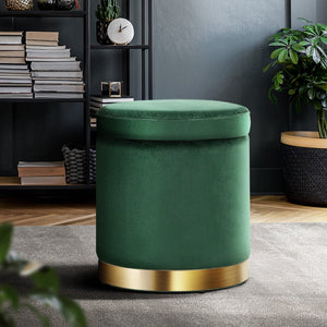 Classic Green Round Velvet Ottoman / Foot Rest