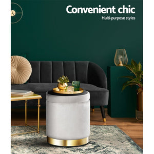 Classic Grey Round Velvet Ottoman / Foot Rest