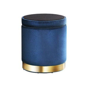 Classic Navy Round Velvet Ottoman / Foot Rest