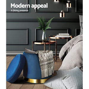 Classic Navy Round Velvet Ottoman / Foot Rest