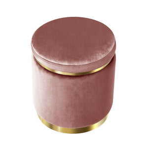 Pink Round Velvet Foot Stool / Ottoman