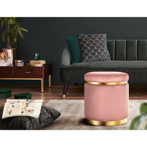Pink Round Velvet Foot Stool / Ottoman