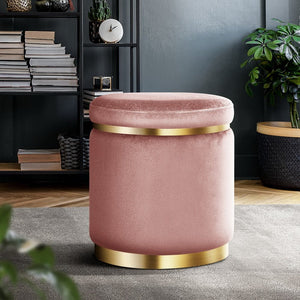 Pink Round Velvet Foot Stool / Ottoman