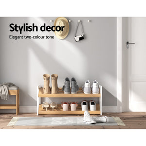 Wooden Shoe Rack Storage | Features 2 Tier Tilted Shelves | Stand Organizer | Brand: Artiss