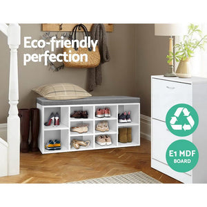 White Fabric Cupboard Bench With Storage Cubes