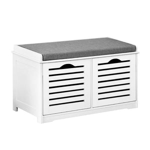 White And Grey Fabric Shoe Bench With Drawers
