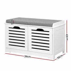 White And Grey Fabric Shoe Bench With Drawers