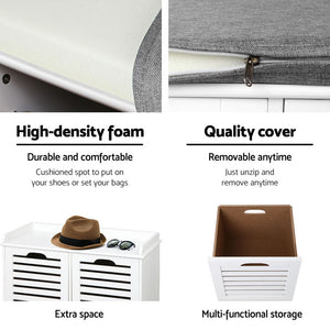 White And Grey Fabric Shoe Bench With Drawers