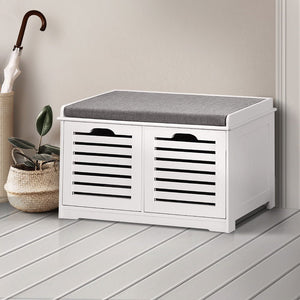 White And Grey Fabric Shoe Bench With Drawers