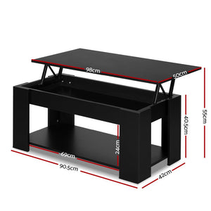 Black Lift Up Top Coffee Table / Storage Shelf