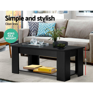 Black Lift Up Top Coffee Table / Storage Shelf