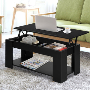 Artiss Lift Up Top Coffee Table Storage Shelf Black - The Hippie House