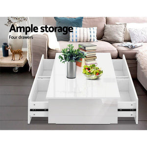 White Coffee Table With 4 Storage Drawers