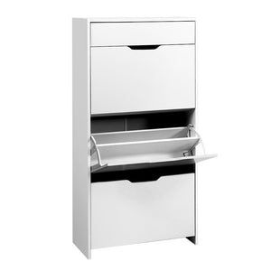 White High Gloss 3 Tier Shoe Cabinet Drawer