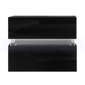 Artiss Bedside Table 2 Drawers RGB LED Side Nightstand High Gloss Cabinet Black