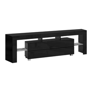 Black TV Cabinet Entertainment Unit Stand - 1.6m