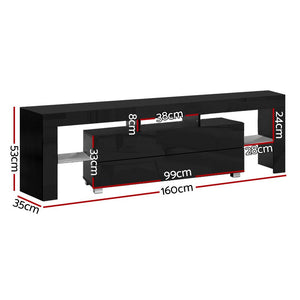 Black TV Cabinet Entertainment Unit Stand - 1.6m