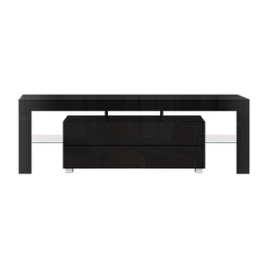 Black TV Cabinet Entertainment Unit Stand - 1.6m