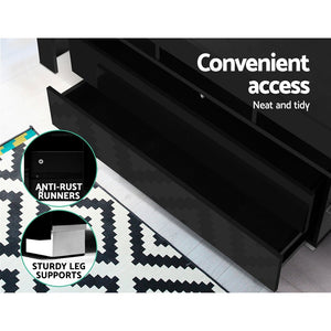 Black TV Cabinet Entertainment Unit Stand - 1.6m