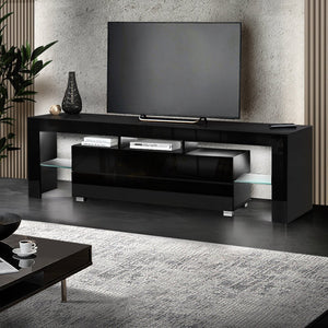 Black TV Cabinet Entertainment Unit Stand - 1.6m