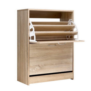 Oak Shoe Cabinet Storage Rack - 24 Pair Capacity