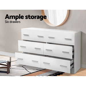 Artiss 6 Chest of Drawers Cabinet Dresser Tallboy Lowboy Storage Bedroom White - The Hippie House