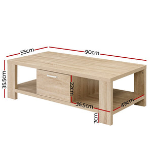 Wooden Coffee Table With Shelf Storage