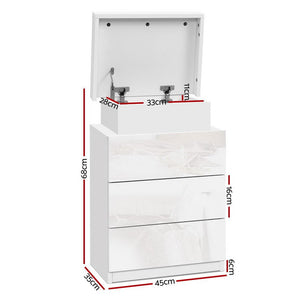 Artiss Bedside Tables Side Table 3 Drawers RGB LED High Gloss Nightstand White